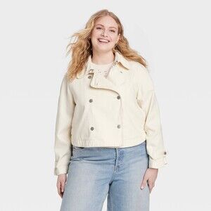 Denim Cropped Trench Jacket - Off-White XXL